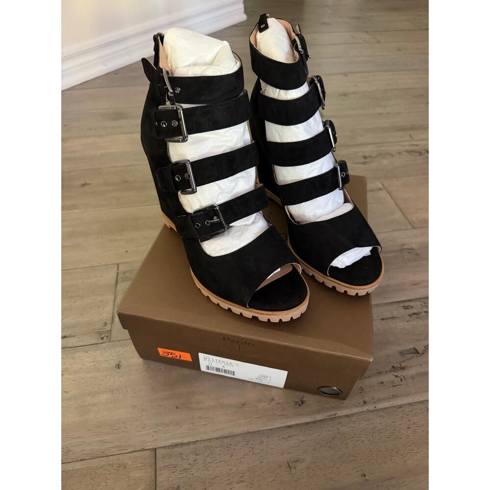 New linea Paola Wisteria black kid suede wedges sz 12 - Picture 3 of 6